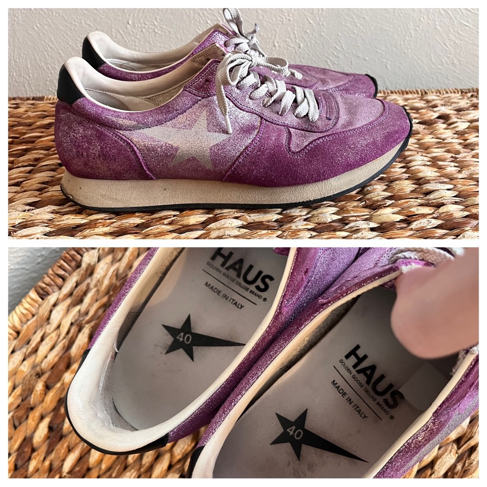 Golden Goose X Haus delux brand Retro Sneakers purple sparkle shimmer 40 10